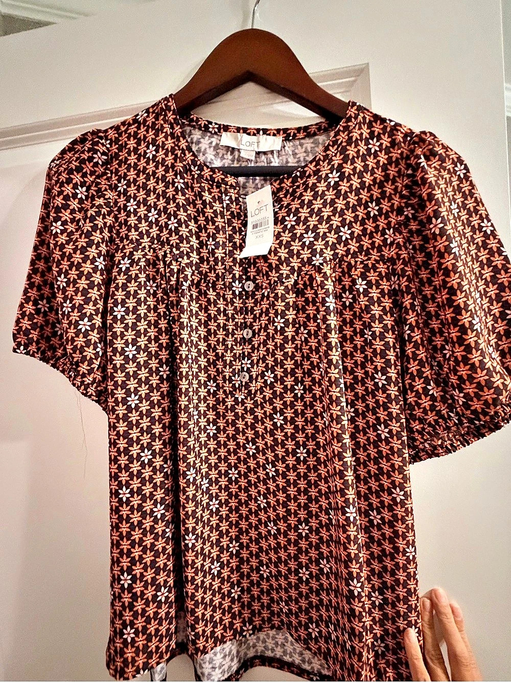 LOFT Floral Blouse in Black & Orange XXS NWT